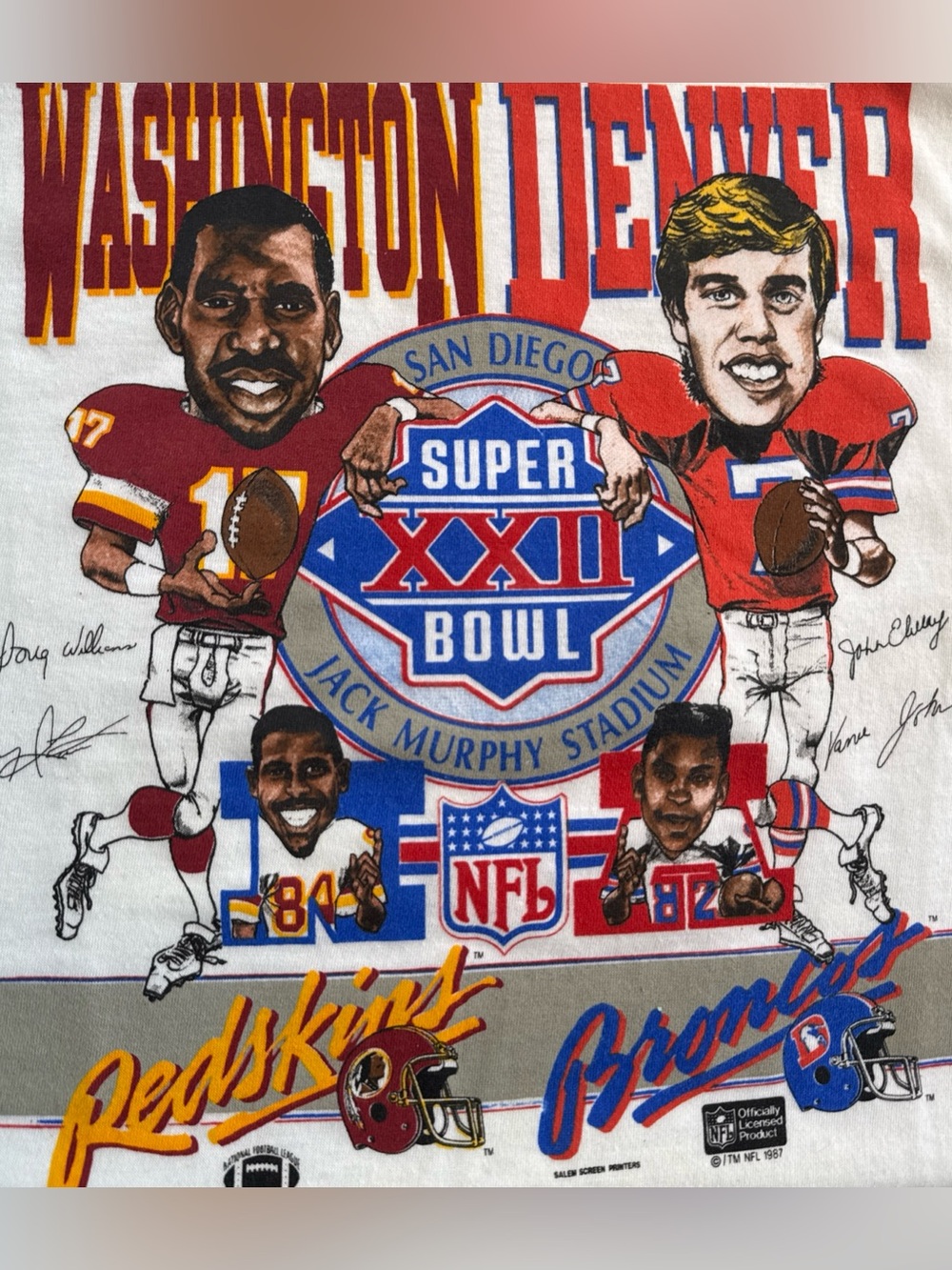 Washington Broncos Redskins TShirt Mens Caricature Super Bowl XXII Football Xl